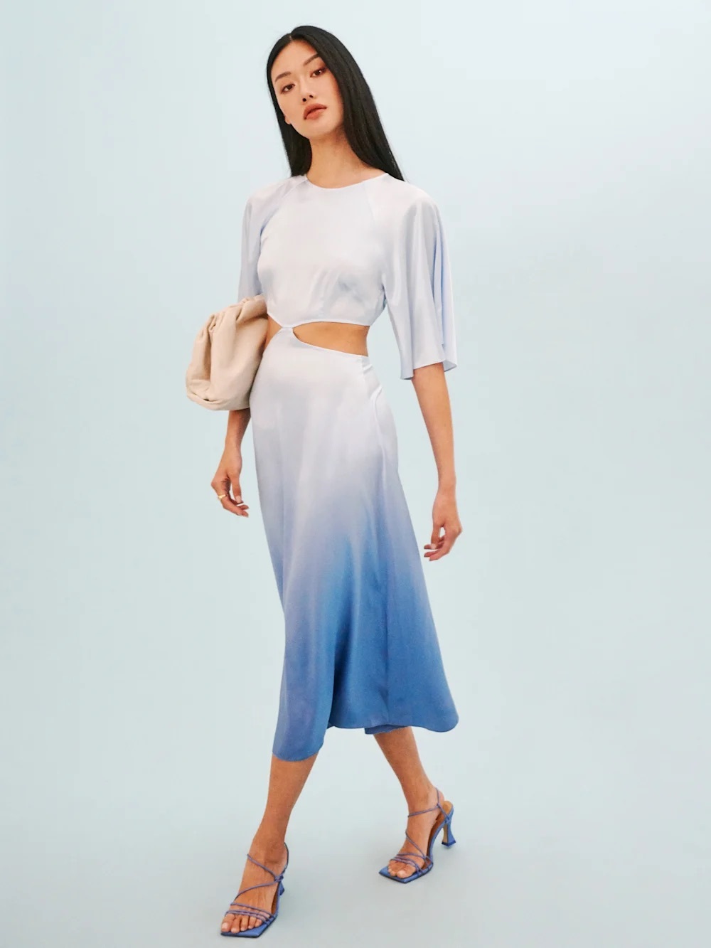 NWT Reformation Silk Cut Out Noemi Midi Dress in Ombré Blue Size 8 - Picture 1 of 11